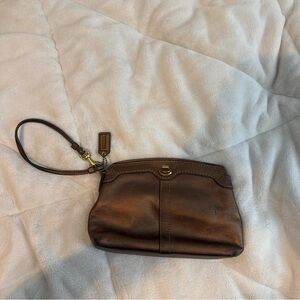 Coach Bronze Brown Leather Wristlet Clutch with Gold Hardware
